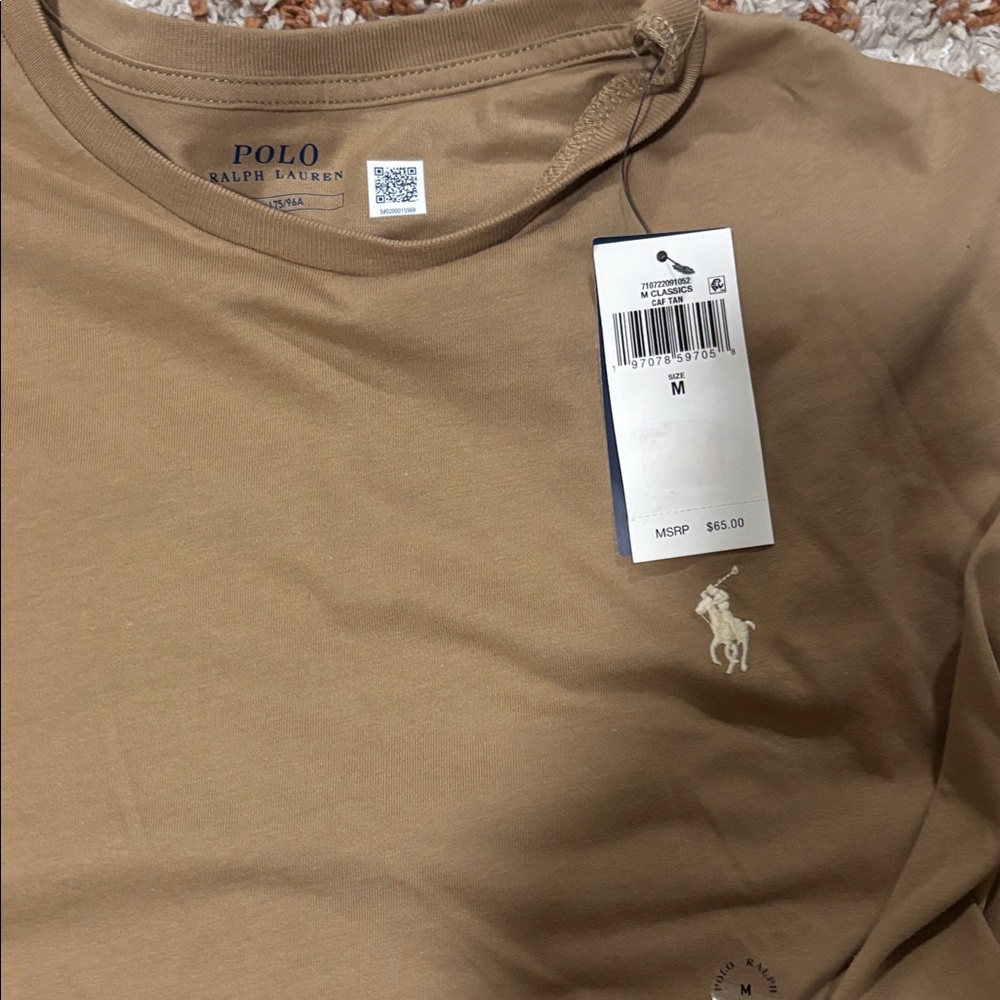 Polo by Ralph Lauren Men’s Tan Crewneck Long Sleeve Shirt - Picture 5 of 6
